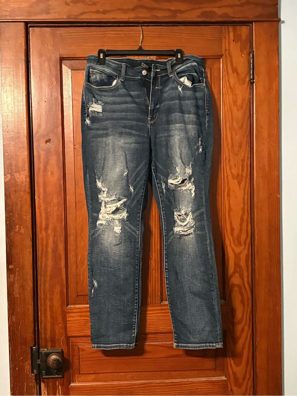 Judy Blue Distressed Boyfriend Jeans - Medium Blue Wash